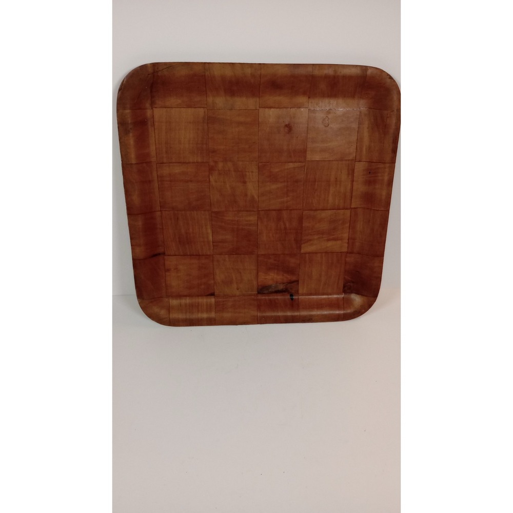 Vintage MCM Wooden Woven Tray Server 12"x 12" RETRO